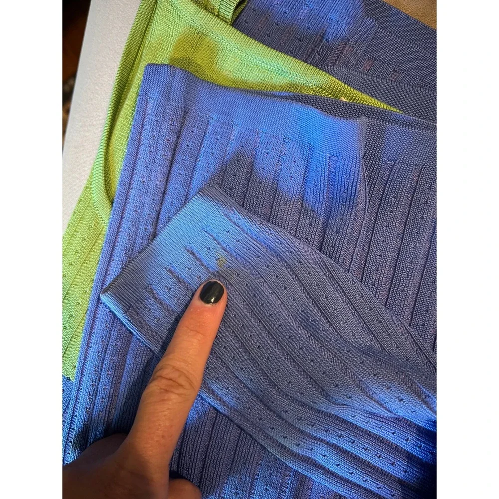 Carlisle Silk Ribbed Cardigan Tank Top Set S Green Blue Y2K Bright Office Preppy